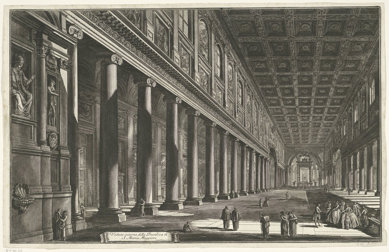 Interieur van de Santa Maria Maggiore te Rome Vnitřní pohled na baziliku S. Maria Maggiore (titul na objektu) Gezichten op Rome (název série) Pohledy na Řím navržený a vyrytý architektem Giambattista Piranesi Ve (nez) iano (název série) od Giovanni Battista Piranesi
