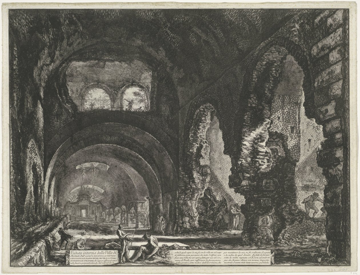 Interieur van de Tempel van Hercules Victor t a Tivoli Vnitřní pohled na Villa di Mecenate (název na objektu) Gezichten op Rome (název série) Pohledy na Řím navržený a vyrytý architektem Giambattista Piranesi Ve (nez) iano (název série) od Giovanni Battista Piranesi