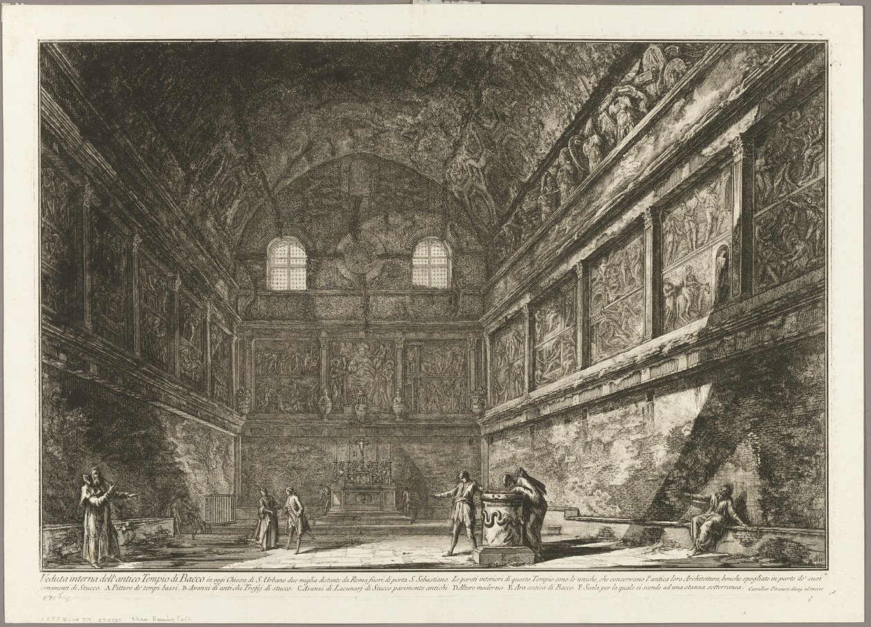 Vnitřní pohled na starověký Bakchův chrám, nyní kostel S. Urbano, dvě míle od Říma, z Views of Rome od Giovanni Battista Piranesi