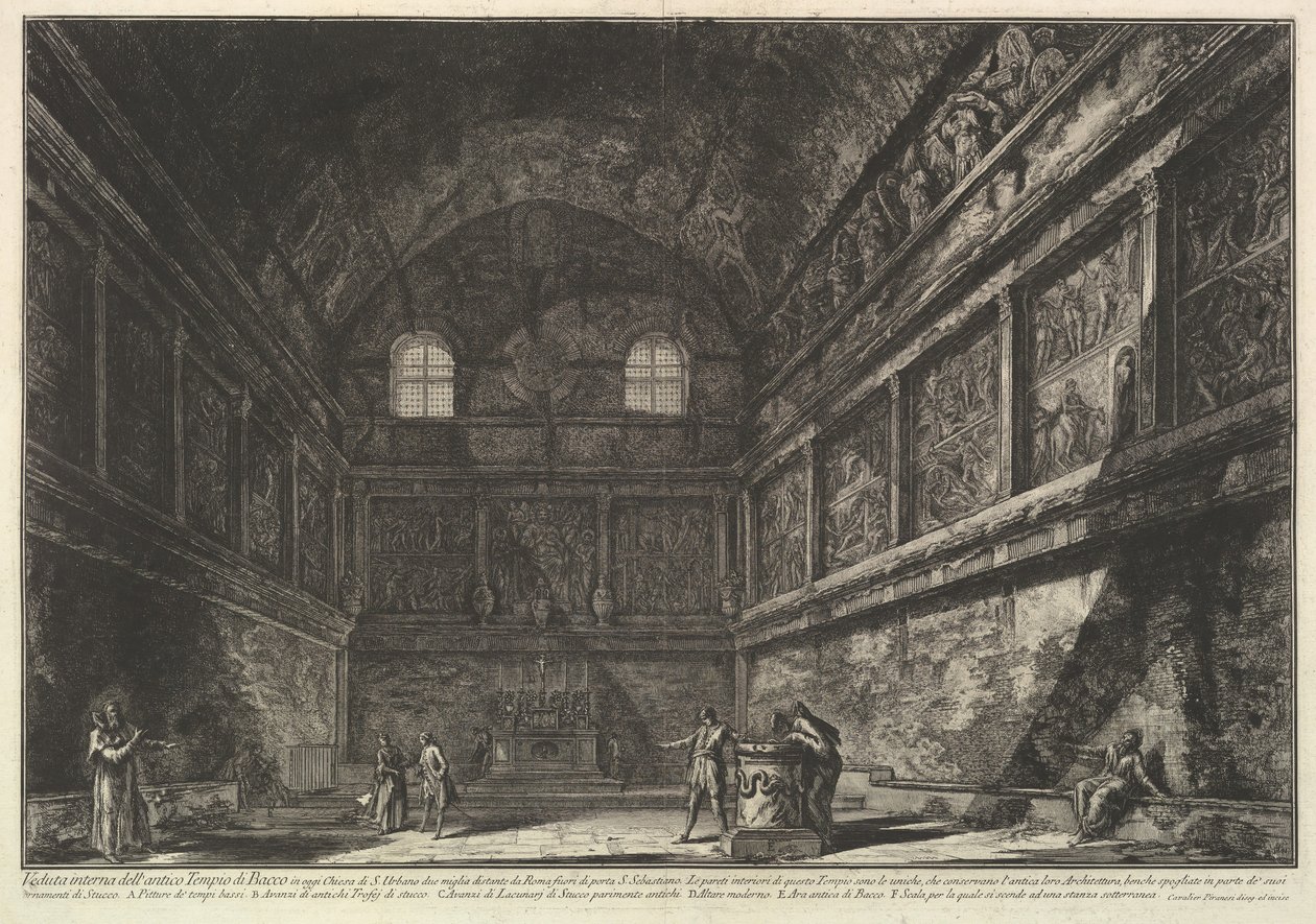 Vnitřní pohled na starověký Bakchův chrám, nyní kostel S. Urbano, dvě míle..., ca. 1750. od Giovanni Battista Piranesi