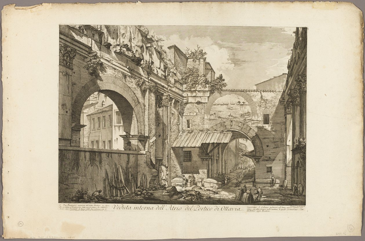 Vnitřní pohled na Atrium Portico of Octavia, z Pohledů na Řím od Giovanni Battista Piranesi