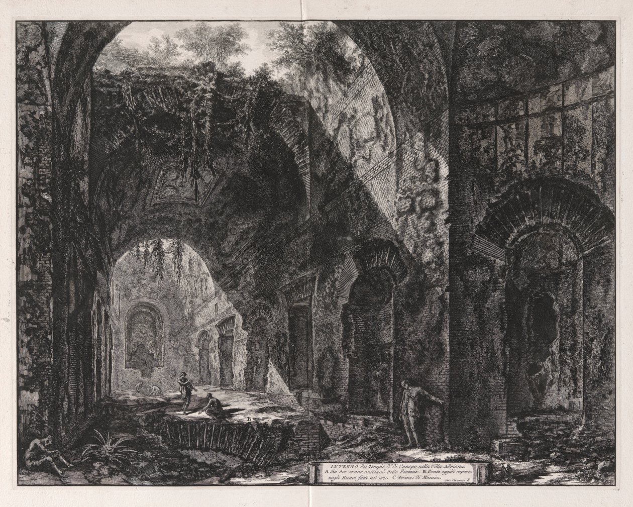 Interiér chrámu, o kterém se říká, že je Canopus v Hadrianu od Giovanni Battista Piranesi