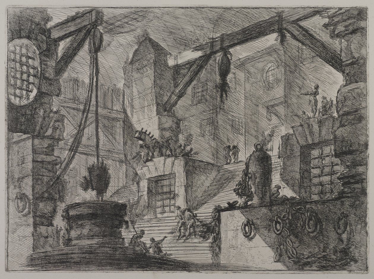 Invenzioni Capric di Carceri; Hind 13, First State of Three, cca 1749 (lept na položený papír) od Giovanni Battista Piranesi