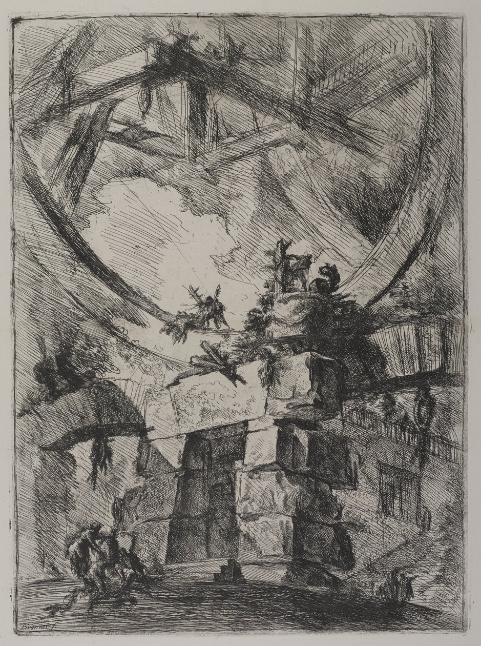 Invenzioni Capric di Carceri, Hind 9, First State of Three, cca 1749 (lept na položený papír) od Giovanni Battista Piranesi