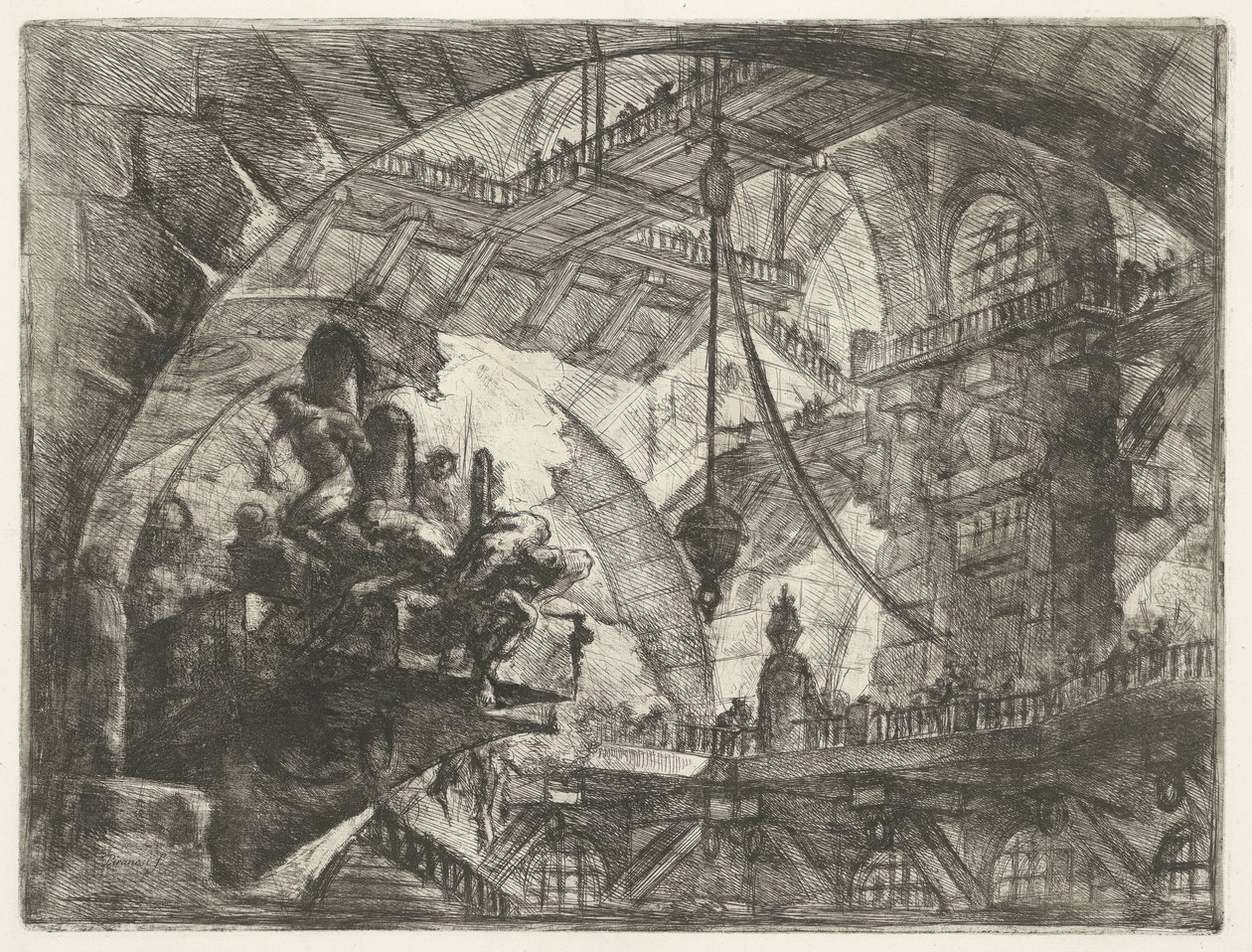 Dungeon s vězni na vyčnívající plošině Dungeons (název série) Invenzioni Capric di Carceri all Acqua Forte (název série) od Giovanni Battista Piranesi