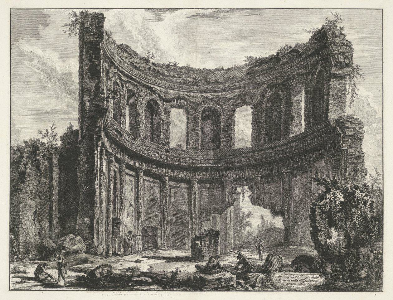 Kleine paleis ve Villa Adriana t a Tivoli Pozůstatky chrámu zvaného Appollo v Hadriánově vile poblíž Tivoli (název na objektu) Gezichten op Rome (název série) Pohledy na Řím navržený a vyrytý architektem Giambattista Piranesi Ve (nez) iano (série od Giovanni Battista Piranesi