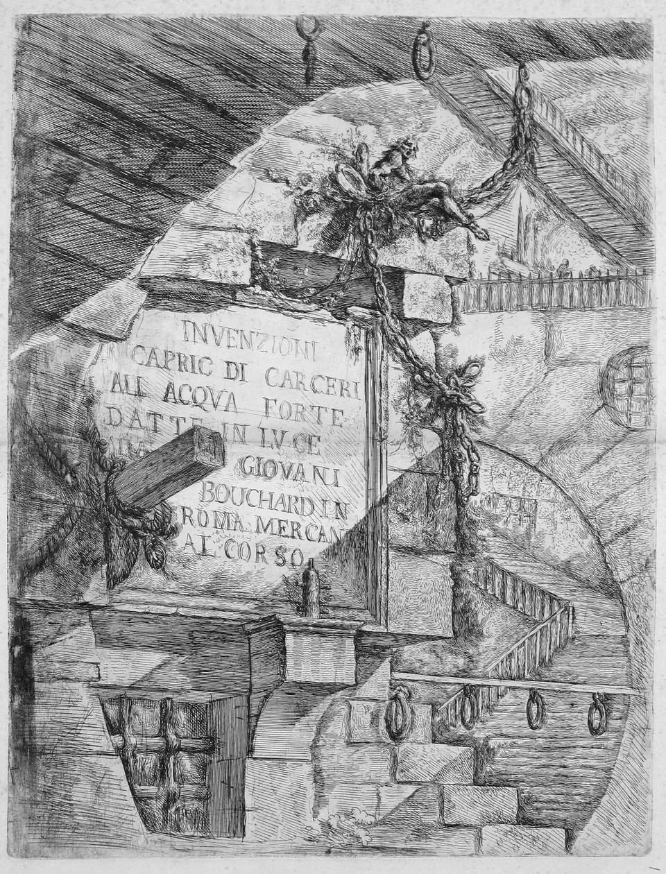 Vězení vynálezů, deska I: titulní deska od Giovanni Battista Piranesi