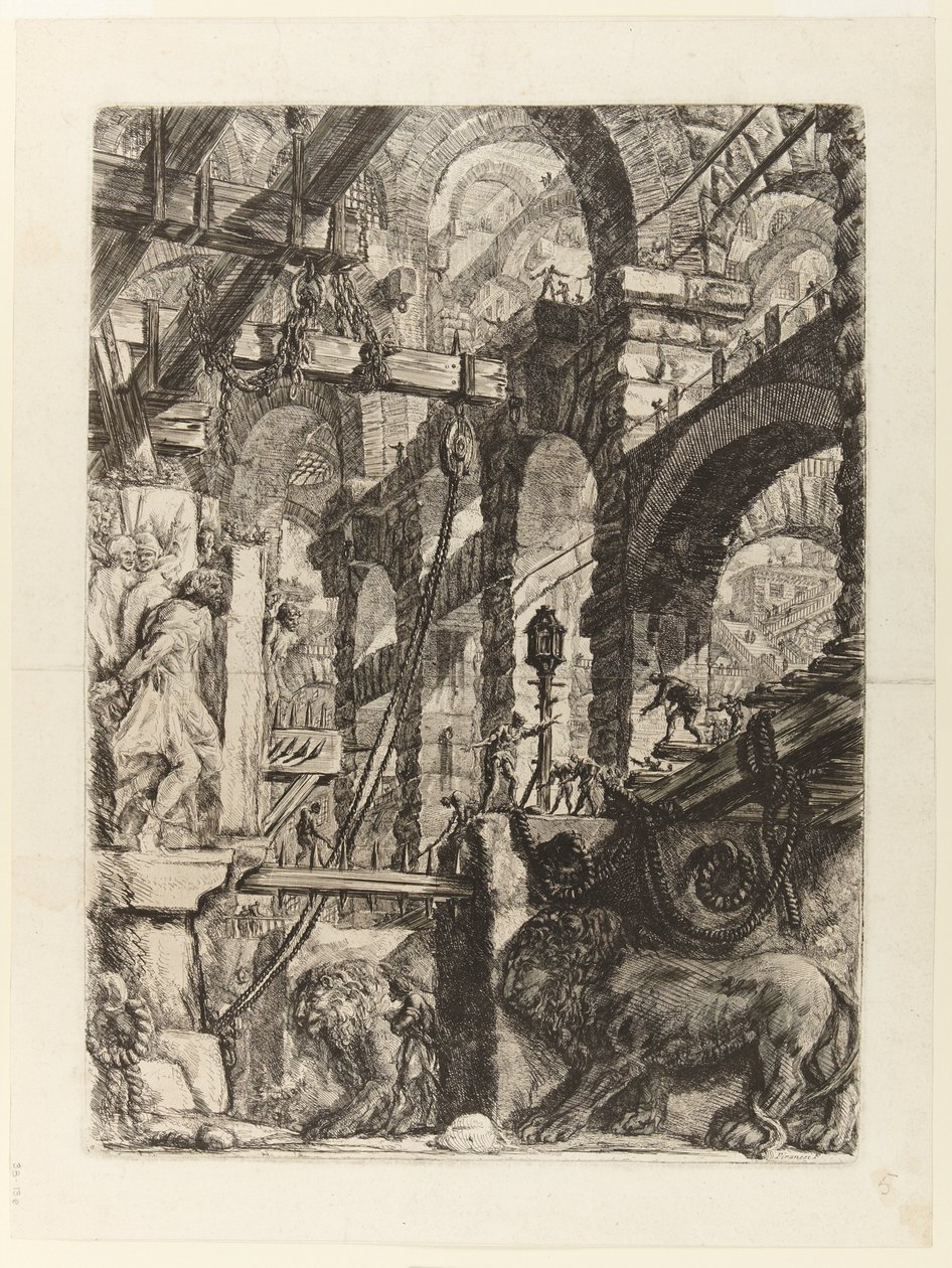 Vězení vynálezů, deska V: Lev Bas-Reliefs od Giovanni Battista Piranesi