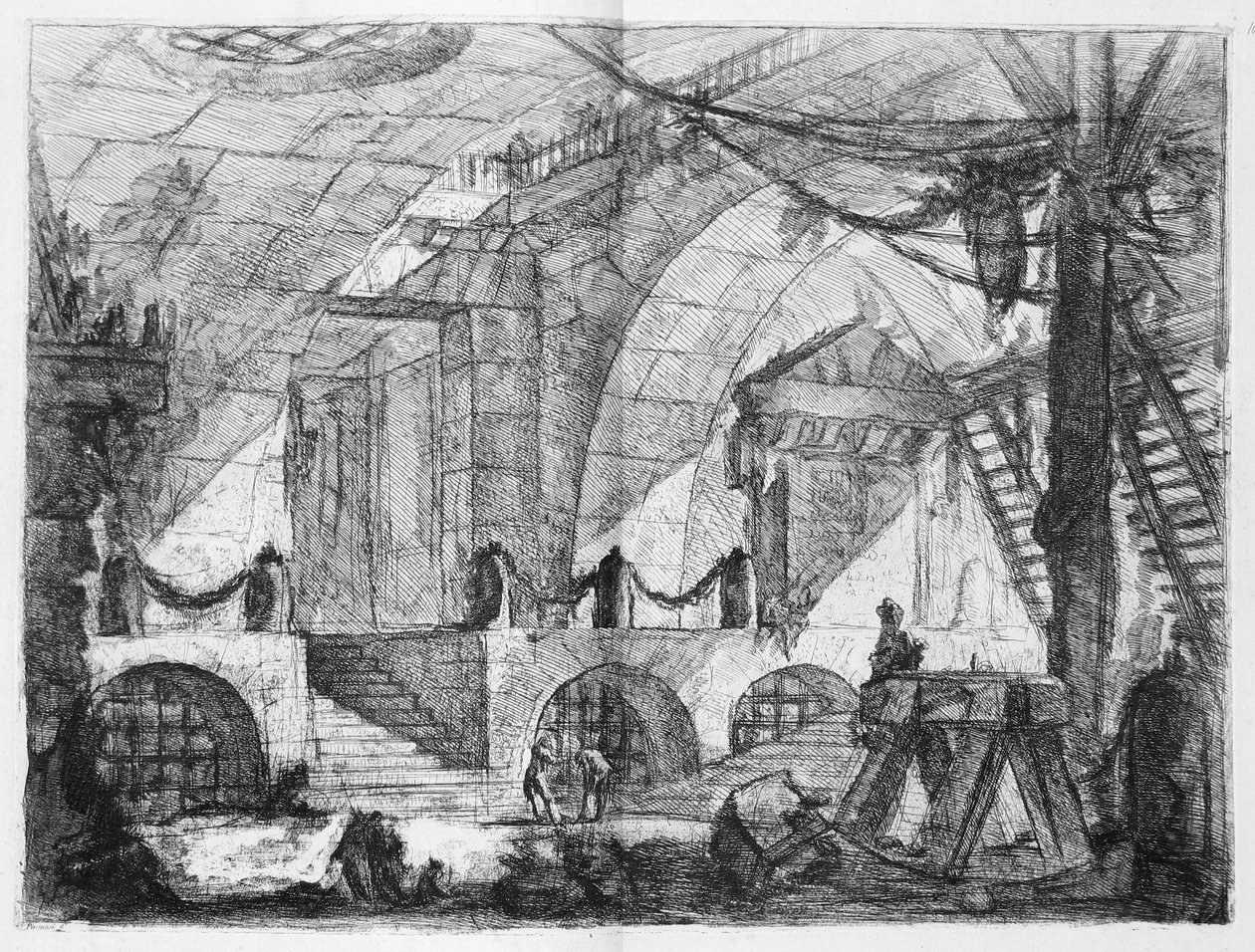 Vězení vynálezů, deska XII: Pilařský kůň od Giovanni Battista Piranesi