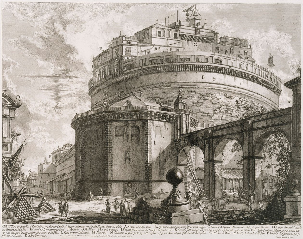 Hadriánovo mauzoleum, Andělský hrad, ze série Vedute di Roma od Giovanni Battista Piranesi