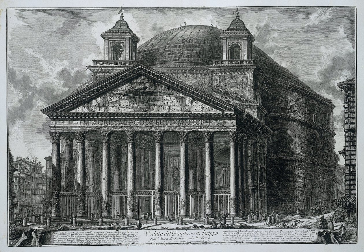 Pantheon v Římě Pohled na Pantheon Agrippa dnes kostel S. Maria ad Martyres (název na objektu) Gezichten op Rome (název série) Pohledy na Řím navržený a vyrytý architektem Giambattista Piranesi Ve (nez) iano (název série) od Giovanni Battista Piranesi