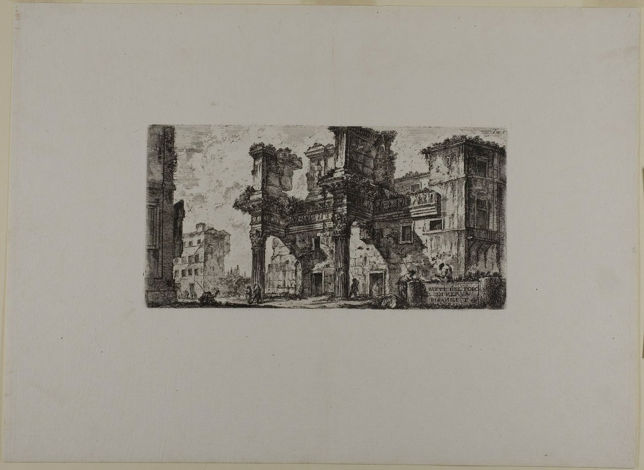 Část Nervova fóra, pátá deska z knihy Některé pohledy na vítězné oblouky a další památky od Giovanni Battista Piranesi