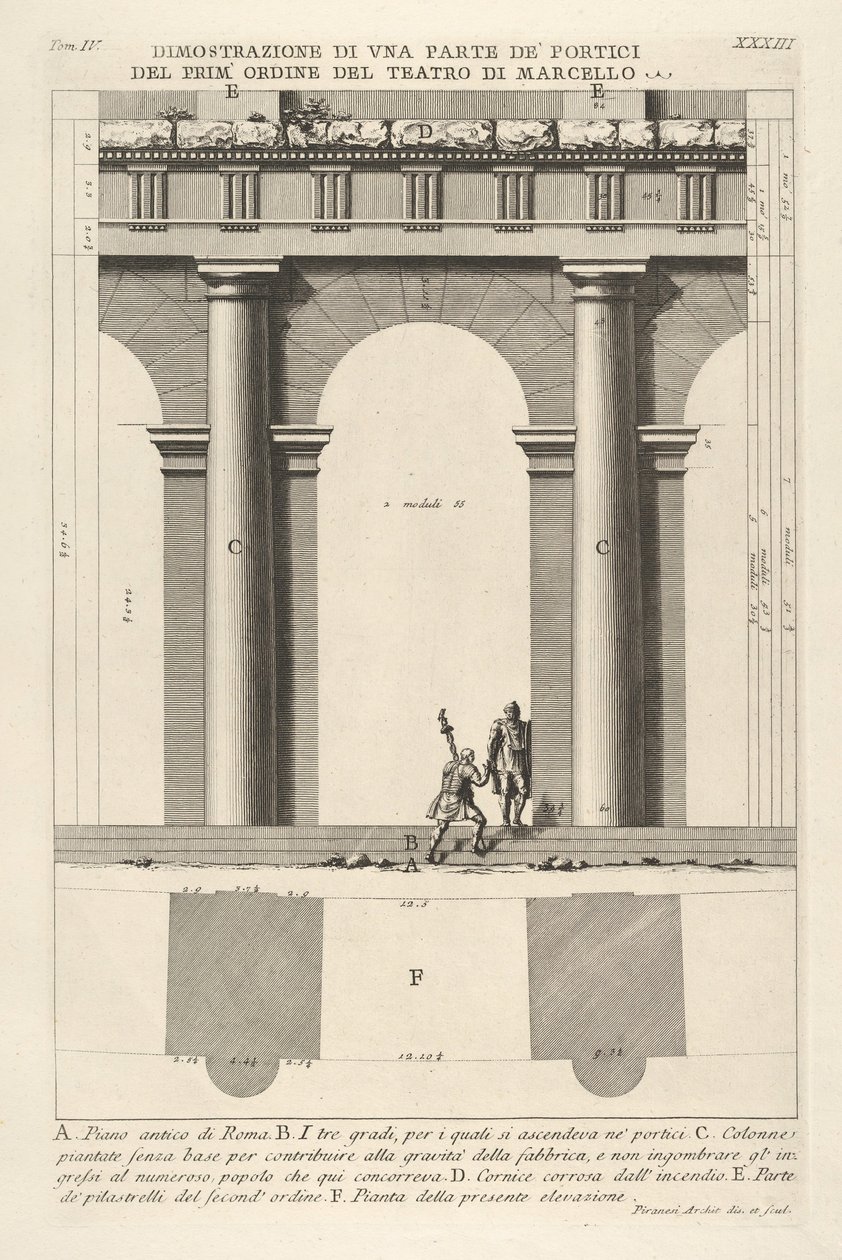 Částečný nárys a půdorys portiku prvního řádu v Divadle Marcella Dimostra..., 1756. od Giovanni Battista Piranesi