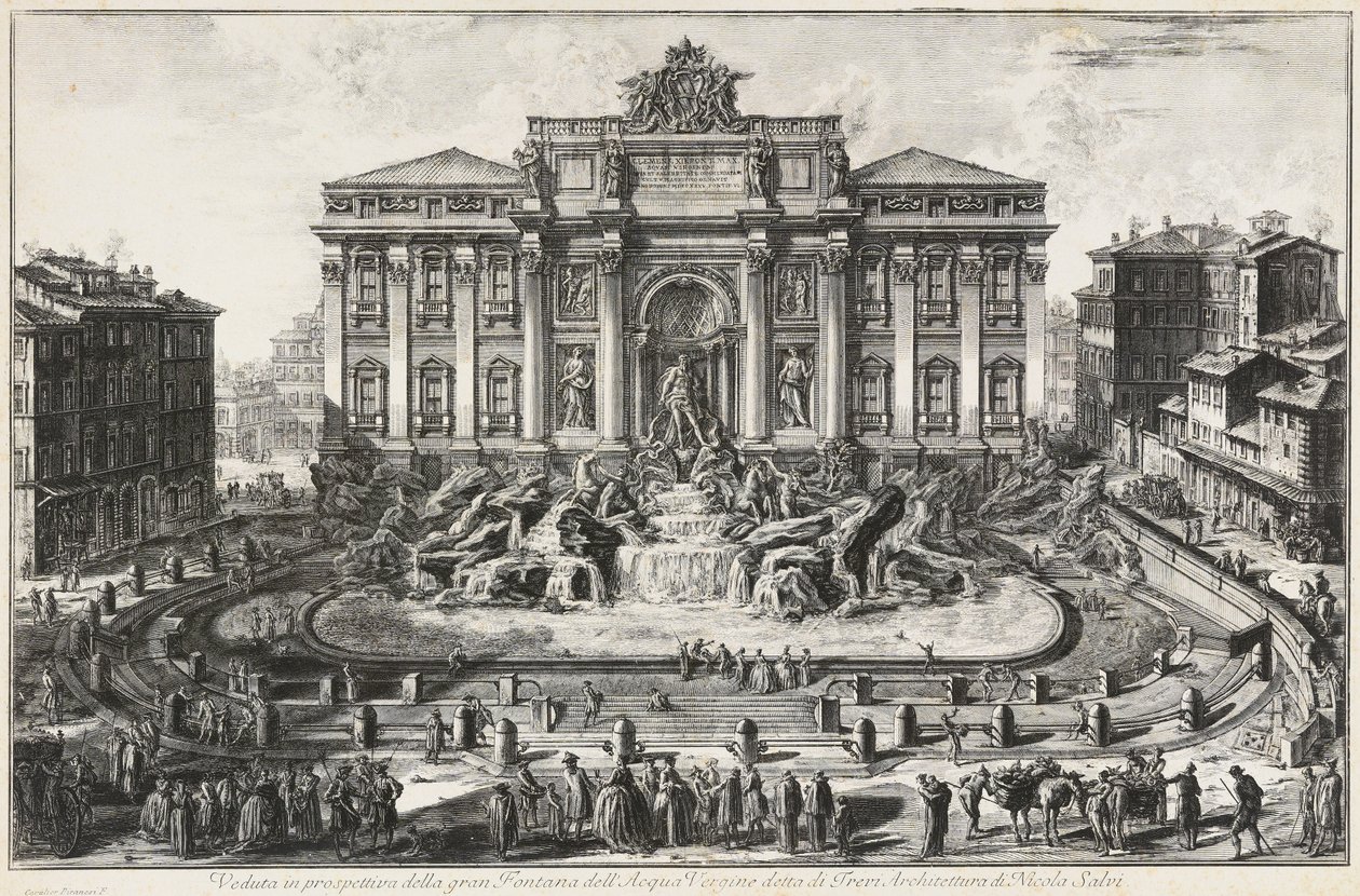 Perspektivní pohled na velkou fontánu Acqua Vergine, zvanou Fontána di Trevi od Giovanni Battista Piranesi