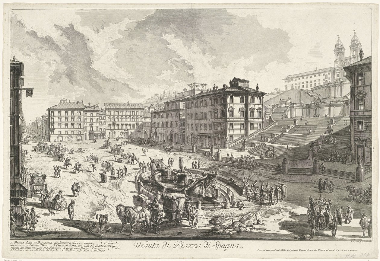Španělské schody v Římě Pohled na Piazza di Spagna (název na objektu) Gezichten op Rome (název série) Pohledy na Řím navržený a vyrytý architektem Giambattista Piranesi Ve (nez) iano (název série) od Giovanni Battista Piranesi