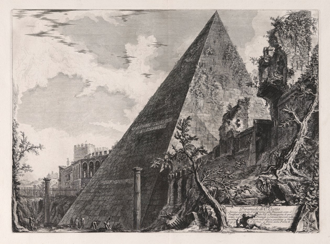Pyramida Gaia Cestia, z Vedute di Roma (Pohledy na Řím) od Giovanni Battista Piranesi