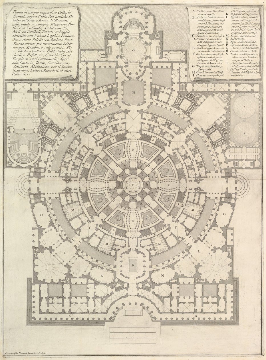 Plán prostorné a velkolepé koleje navržené podle starověkého gymnázia Gree..., 1750. od Giovanni Battista Piranesi
