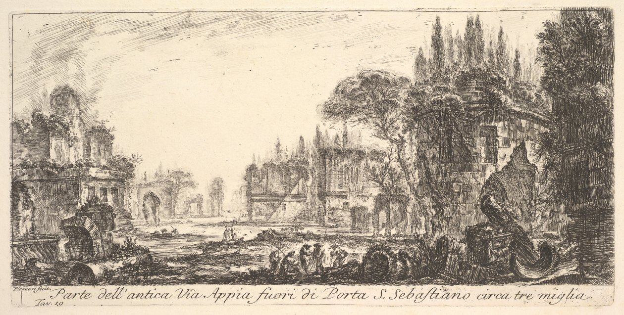 Deska 19: Část starověké Appian Way asi tři míle od Porta S. Sebastiano..., ca. 1748. od Giovanni Battista Piranesi