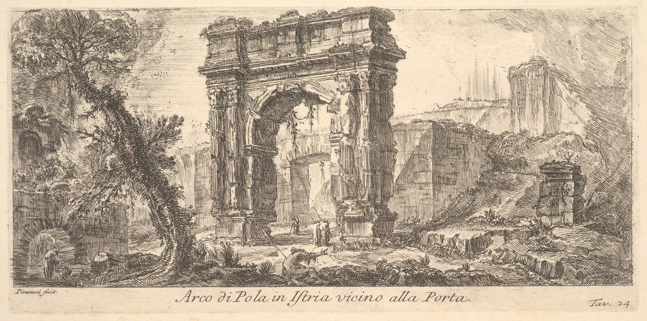 Deska 24: Oblouk Pola na Istrii poblíž brány Arco di Pula na Istrii poblíž Por ..., ca. 1750. od Giovanni Battista Piranesi