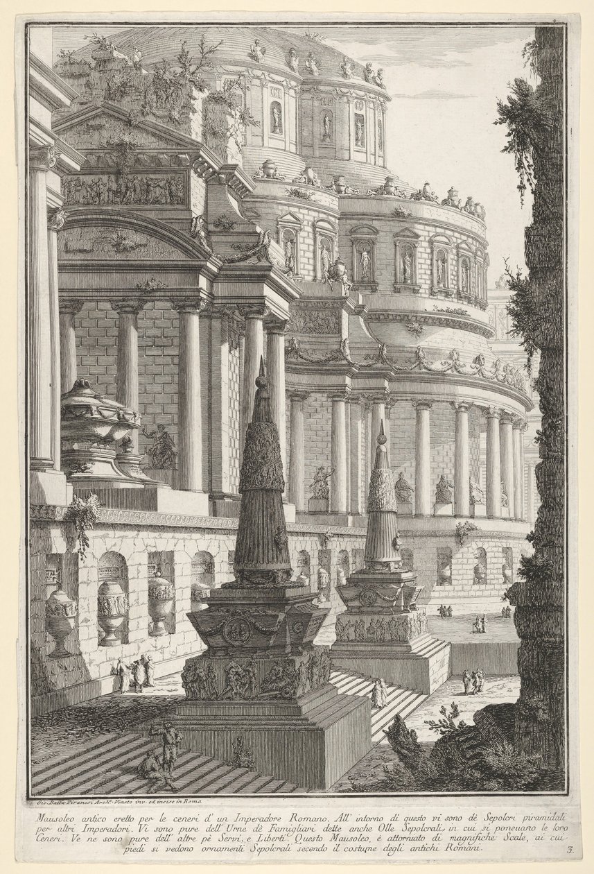 Deska 3: Starověké mauzoleum postavené pro popel římského císaře Mausoleo antico ere..., 1743. od Giovanni Battista Piranesi