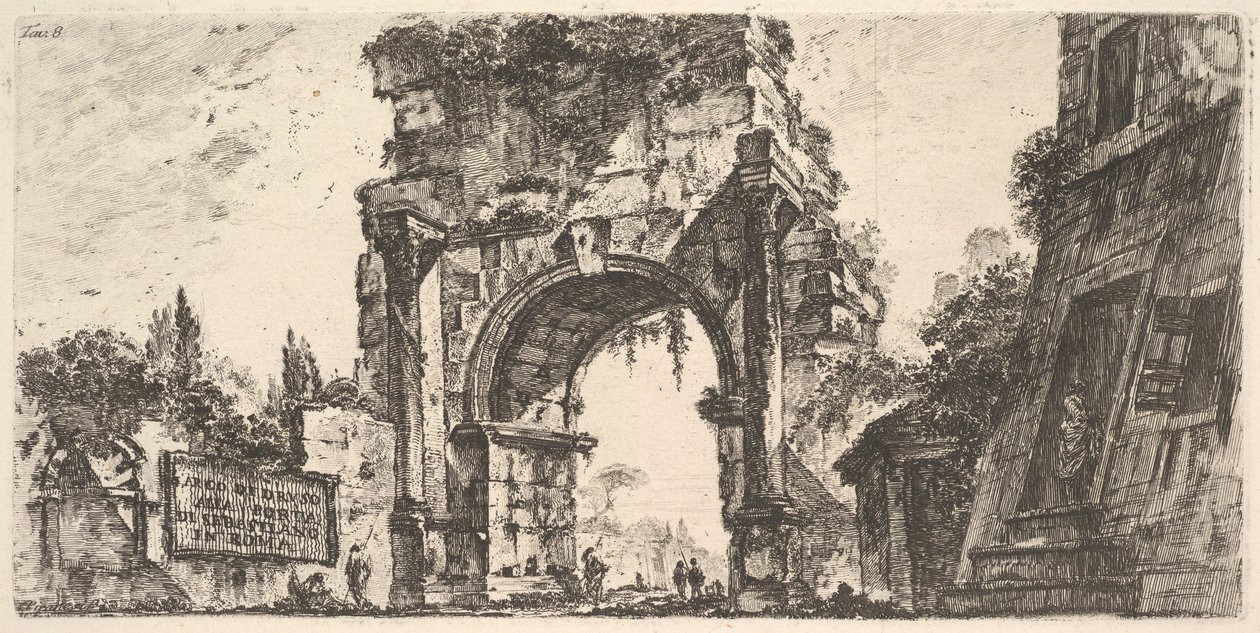 Deska 8: Oblouk Drusus u Porta S. Sebastiano v Římě Arco di Drusus u Porta d ..., ca. 1748. od Giovanni Battista Piranesi