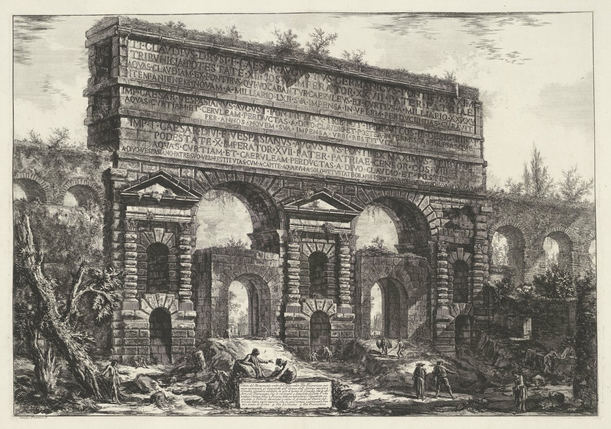 Porta Maggiore te Rome Pohled na pomník, který nechal postavit císař Titus Vespasianus (...) (název na objektu) Gezichten op Rome (název série) Pohledy na Řím navržený a vyrytý architektem Giambattista Piranesi Ve (nez) iano (název série) od Giovanni Battista Piranesi