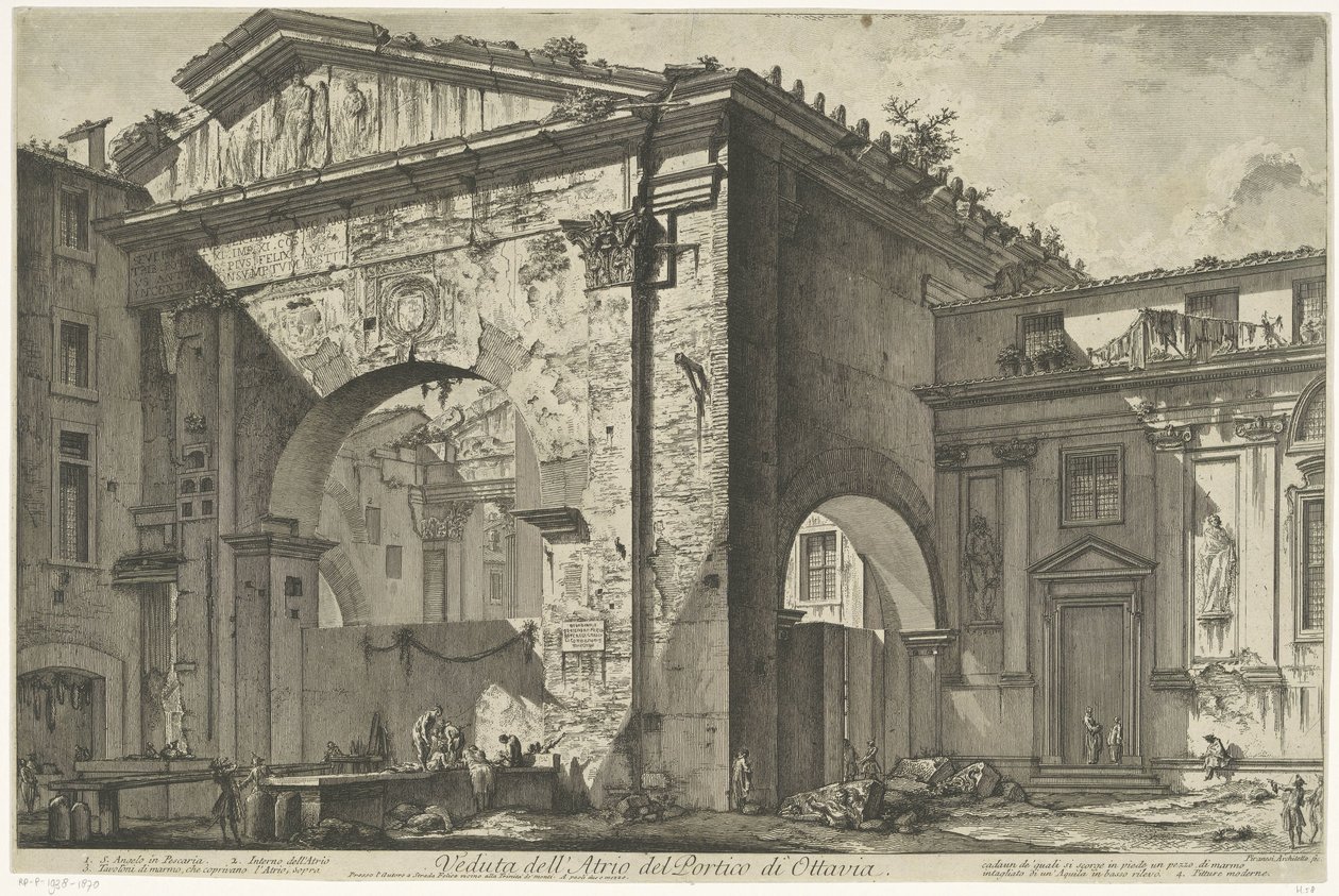 Porticus van Octavia te Rome Pohled do atria sloupoví Octavie (název na objektu) Gezichten op Rome (název série) Pohledy na Řím navržený a vyrytý architektem Giambattista Piranesi Ve (nez) iano (název série) od Giovanni Battista Piranesi
