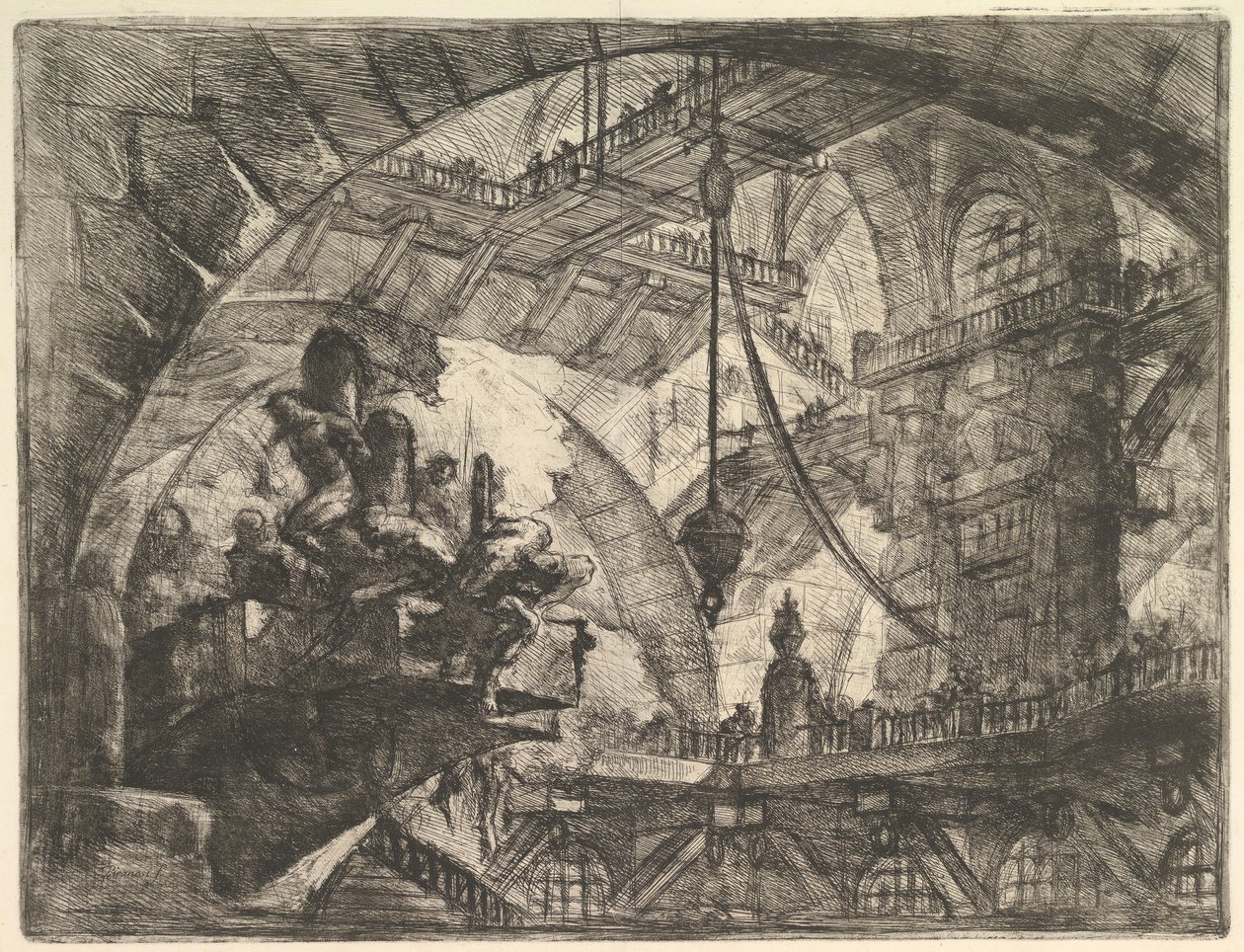 Vězni na projekční platformě, z imaginárních věznic Carceri dinvenzione, ca. 1749-50. od Giovanni Battista Piranesi