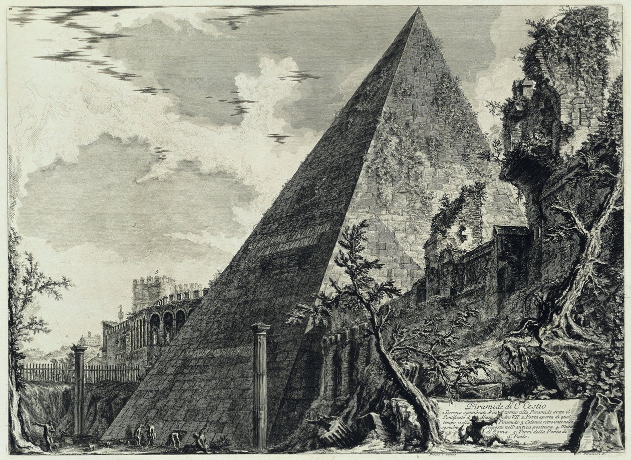 Pyramida Gaia Cestia (z: Vedute di Roma) od Giovanni Battista Piranesi