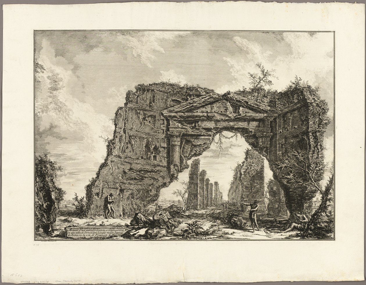 Pozůstatky zastřešeného sloupoví nebo kryptoportikusu ve vile Domitian, pět mil za Římem na silnici Frascati, z Views of Rome od Giovanni Battista Piranesi