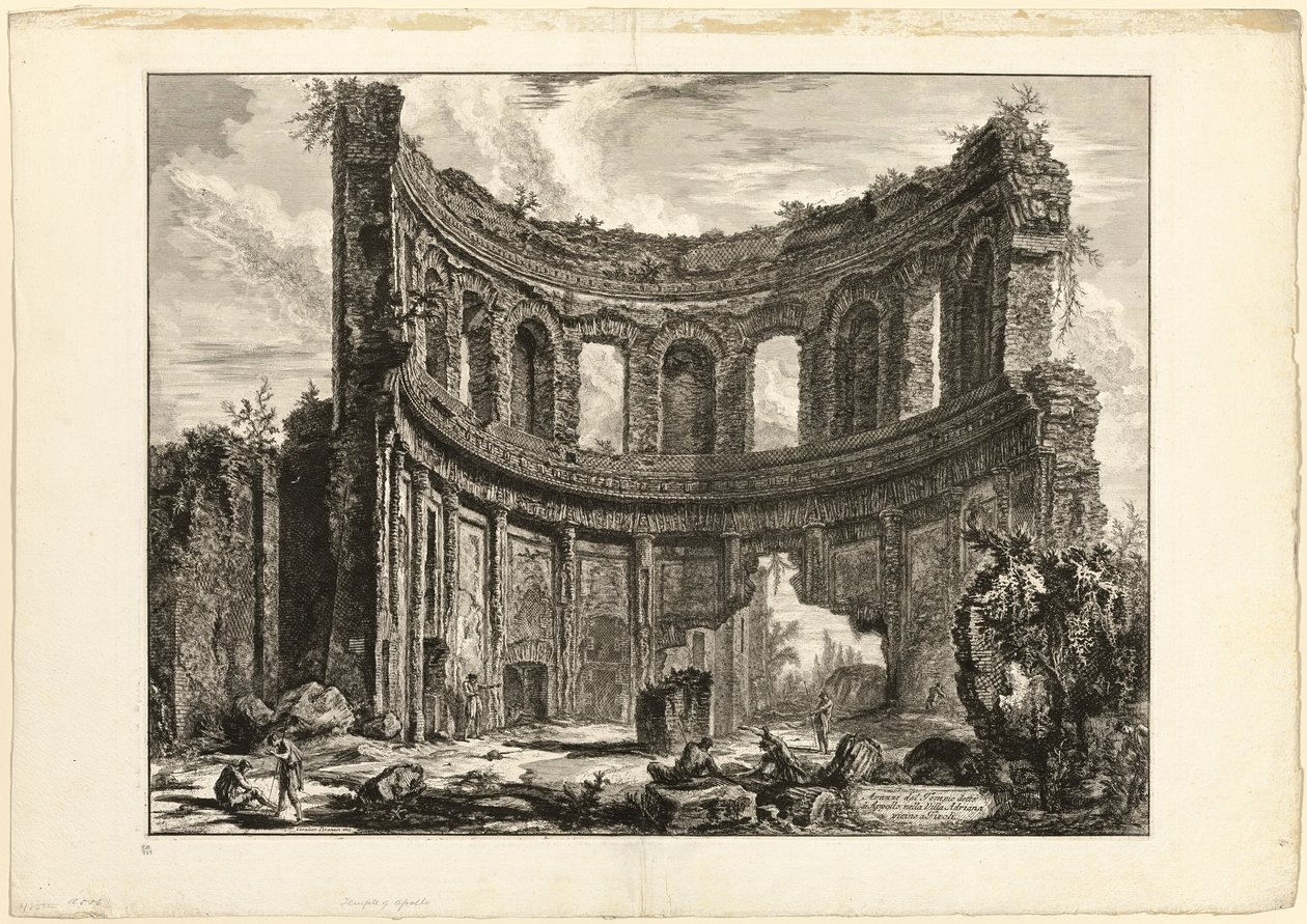 Pozůstatky takzvaného Apollónova chrámu v Hadriánově vile v Tivoli z Pohledů na Řím od Giovanni Battista Piranesi