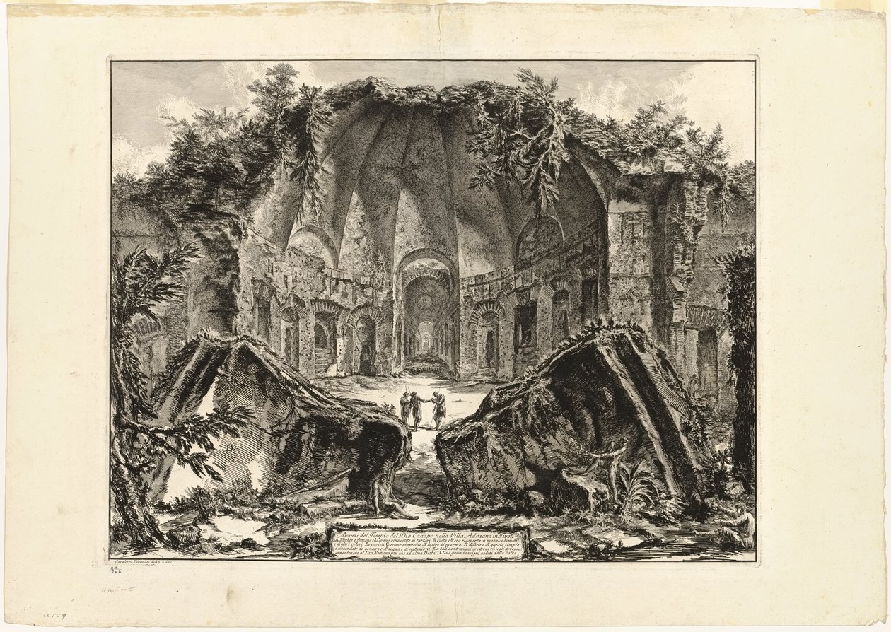 Zbytky chrámu boha Canopa v Hadriánově vile v Tivoli z Pohledů na Řím od Giovanni Battista Piranesi