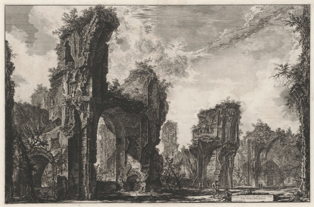 Ruiny Sisto neboli velkého sálu Antoninových lázní od Giovanni Battista Piranesi