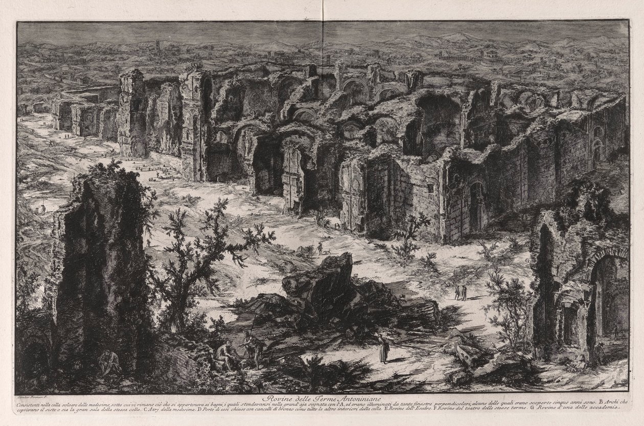 Ruiny Antoninových lázní [Caracallovy lázně], z Vedute di Roma (Pohledy na Řím) od Giovanni Battista Piranesi