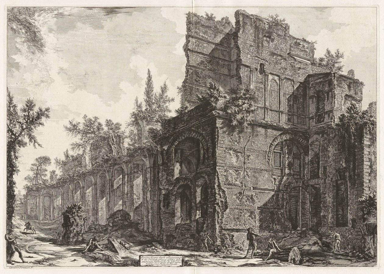 Zříceniny jednoho z kasáren vojáků poblíž jedné z významných Hadriánových staveb v jeho vile v Tivoli, takzvaného Pretoria od Giovanni Battista Piranesi
