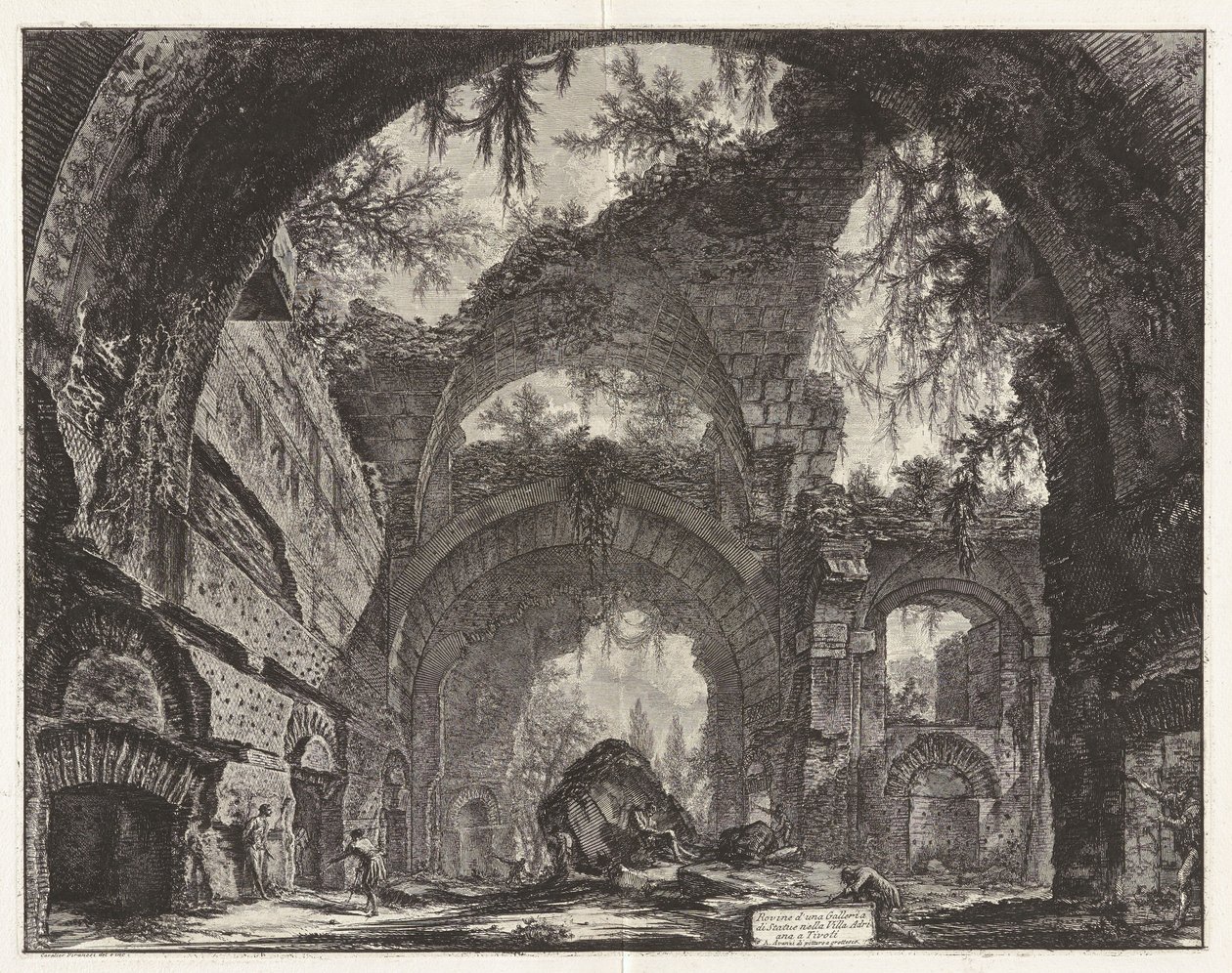 Ruiny sochařské galerie v Hadriánově vile v Tivoli [ve skutečnosti velké lázně], z Vedute di Roma (Pohledy na Řím) od Giovanni Battista Piranesi