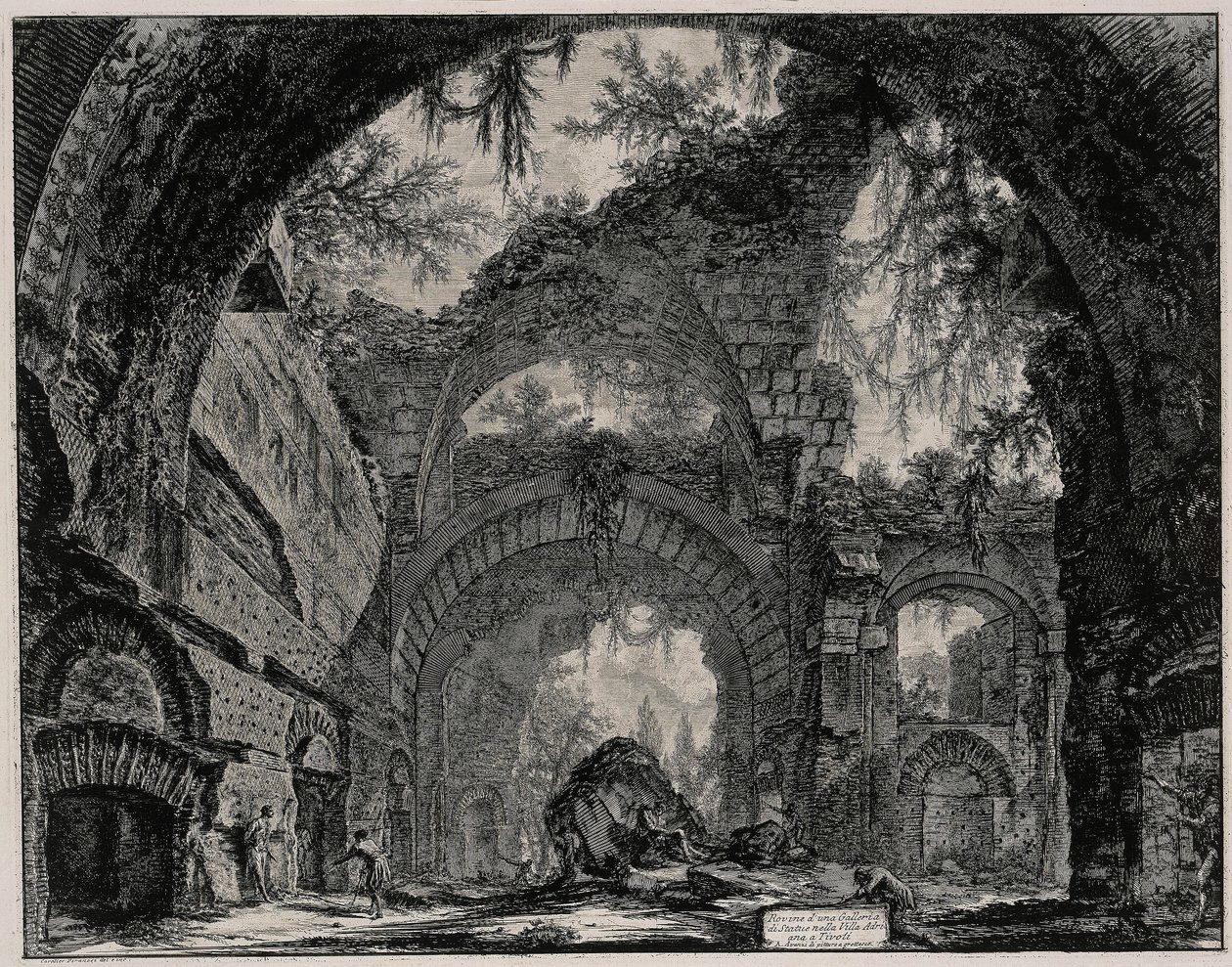 Ruiny galerie soch ve Hadriánově vile u Tivoli (z: Vedute di Roma) od Giovanni Battista Piranesi