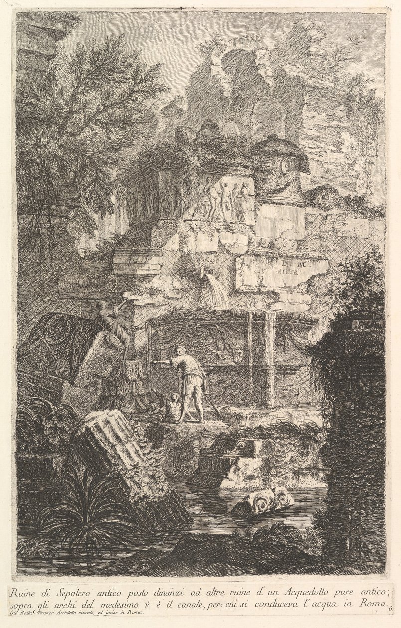 Ruiny starověké hrobky před ruinami starověkého akvaduktu Ruine di Sepolcro a..., ca. 1750. od Giovanni Battista Piranesi