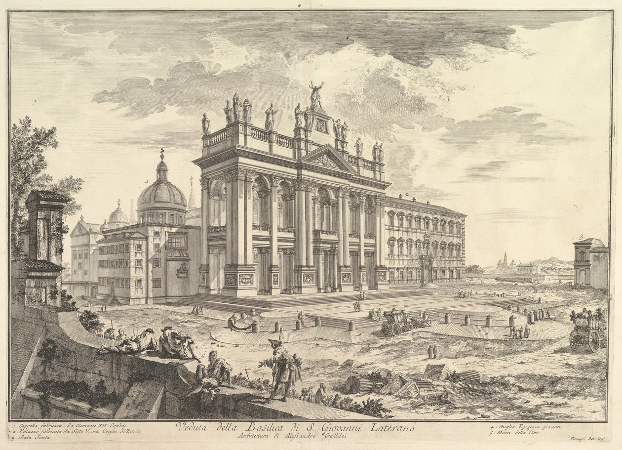 S. Giovanni in Laterano, hlavní průčelí, s palácem a Scala Santa vpravo Veduta..., ca. 1749. od Giovanni Battista Piranesi