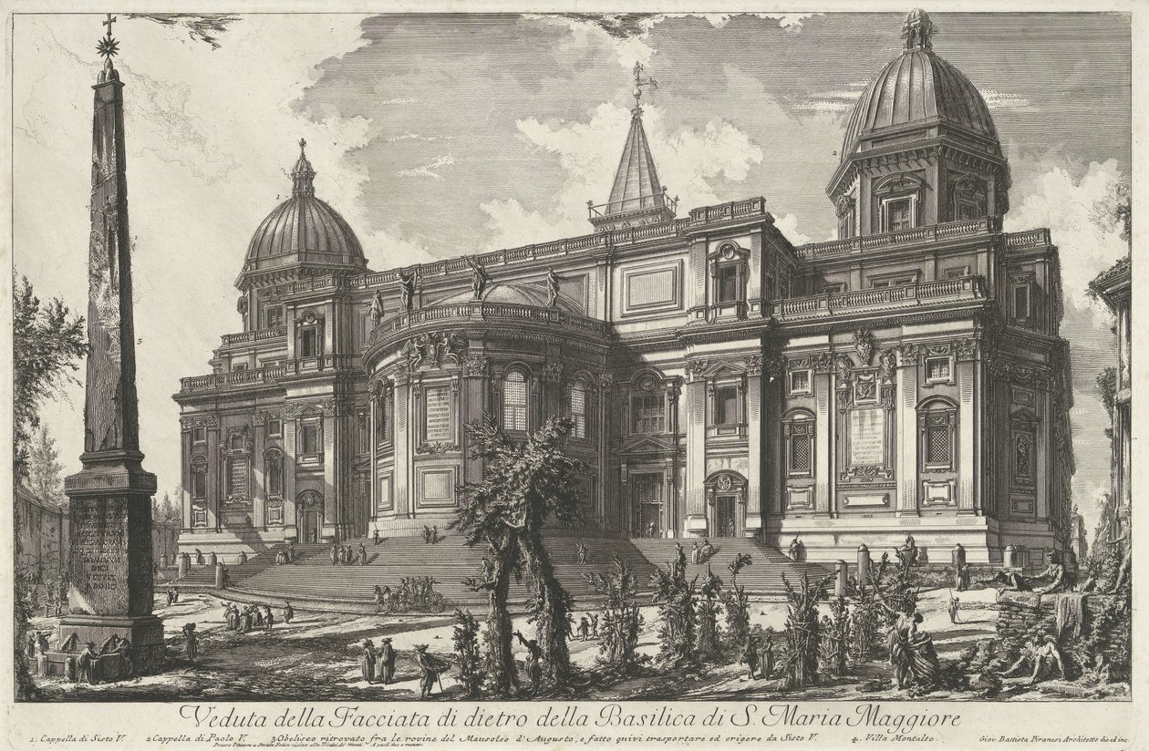 Santa Maria Maggiore te Rome Pohled na zadní fasádu baziliky S. Maria Maggiore (titul na objektu) Gezichten op Rome (název série) Pohledy na Řím navržený a vyrytý architektem Giambattista Piranesi Ve (nez) iano (název série) od Giovanni Battista Piranesi