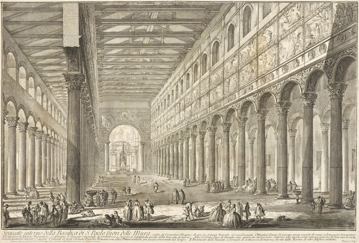 Řez interiérem baziliky svatého Pavla za hradbami od Giovanni Battista Piranesi