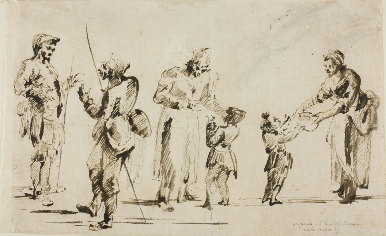 List náčrtů: Šest figurek od Giovanni Battista Piranesi