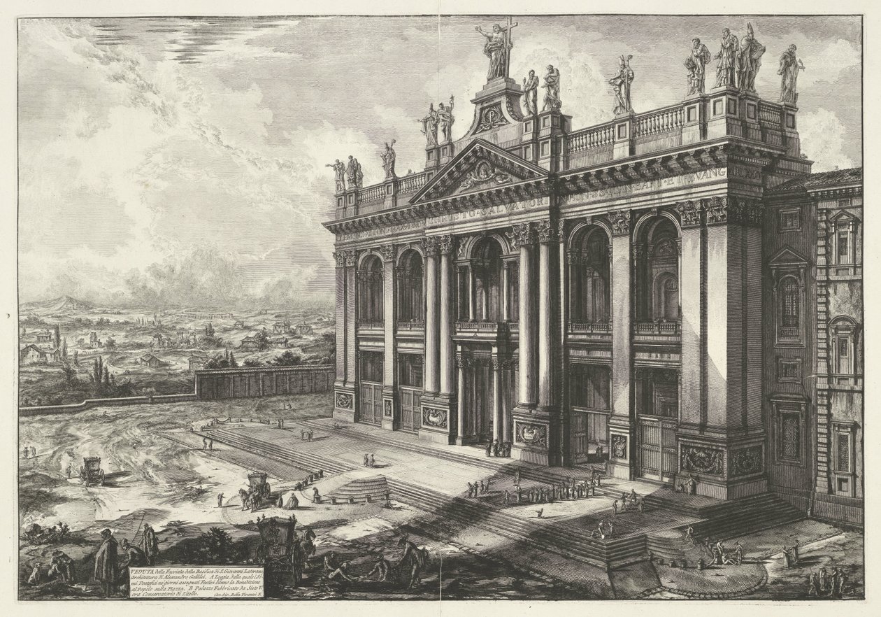 Sint-Jan van Lateranen te Rome Pohled na průčelí baziliky S. Giovanni Laterano (...) (titul na objektu) Gezichten op Rome (název série) Pohledy na Řím navržený a vyrytý architektem Giambattista Piranesi Ve (nez) iano (název série) od Giovanni Battista Piranesi
