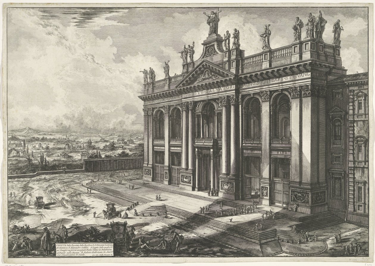 Sint-Jan van Lateranen te Rome Pohled na průčelí baziliky sv. Jana Lateránského (...) (titul na objektu) Gezichten op Rome (název série) Pohledy na Řím navržený a vyrytý architektem Giambattista Piranesi Ve (nez) iano (název série) od Giovanni Battista Piranesi