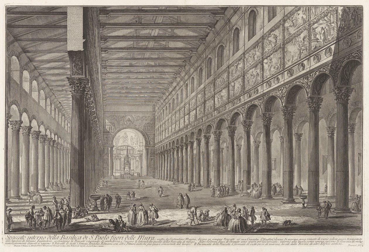 Vnitřní pohled na baziliku svatého Pavla za hradbami od Giovanni Battista Piranesi