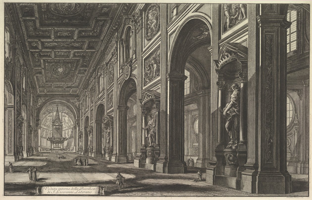 Svatý Jan v Lateráně, interiér, z díla „Vedute di Roma“ (Pohledy na Řím) od Giovanni Battista Piranesi