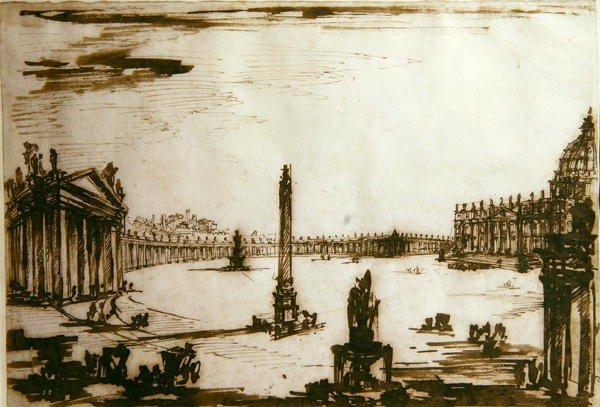 Náměstí svatého Petra, Řím (pero a inkoust na papíře) od Giovanni Battista Piranesi