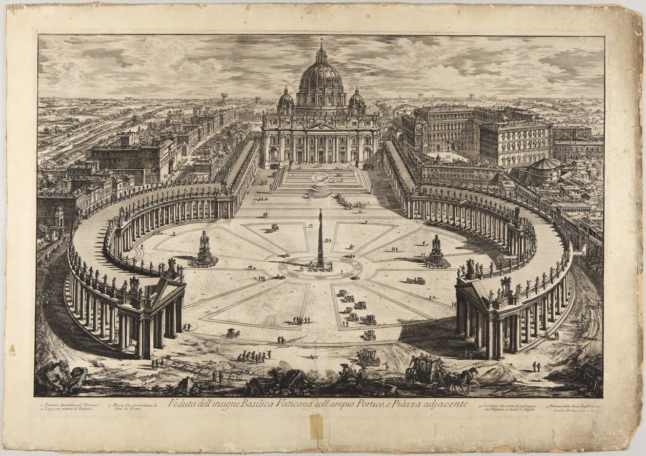 Svatý Petr s nádvořím a kolonádami: pohled z ptačí perspektivy od Giovanni Battista Piranesi