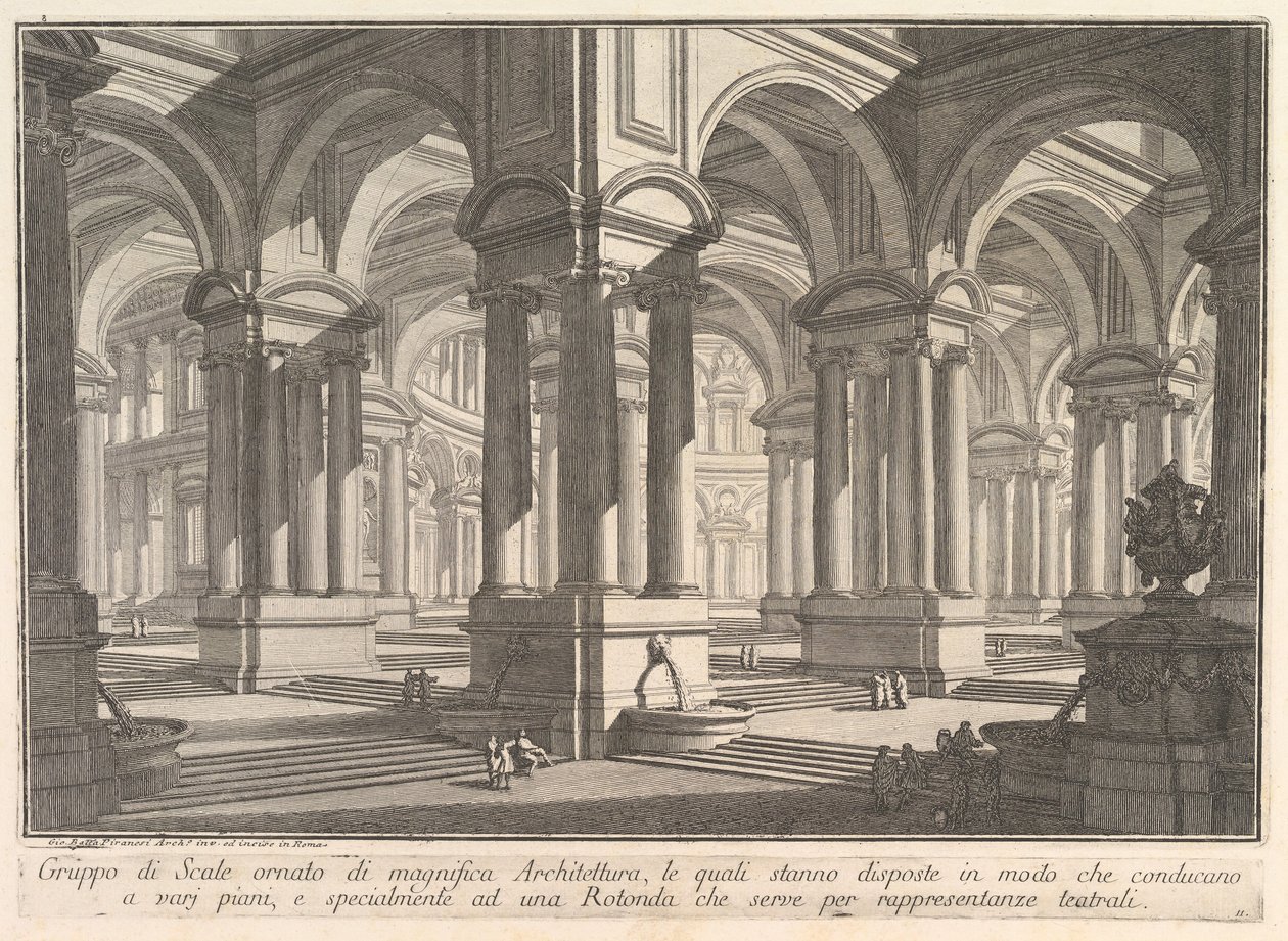 Schodiště zdobí velkolepá architektura. . . Skupina schodů zdobená magnif ..., ca. 1750. od Giovanni Battista Piranesi