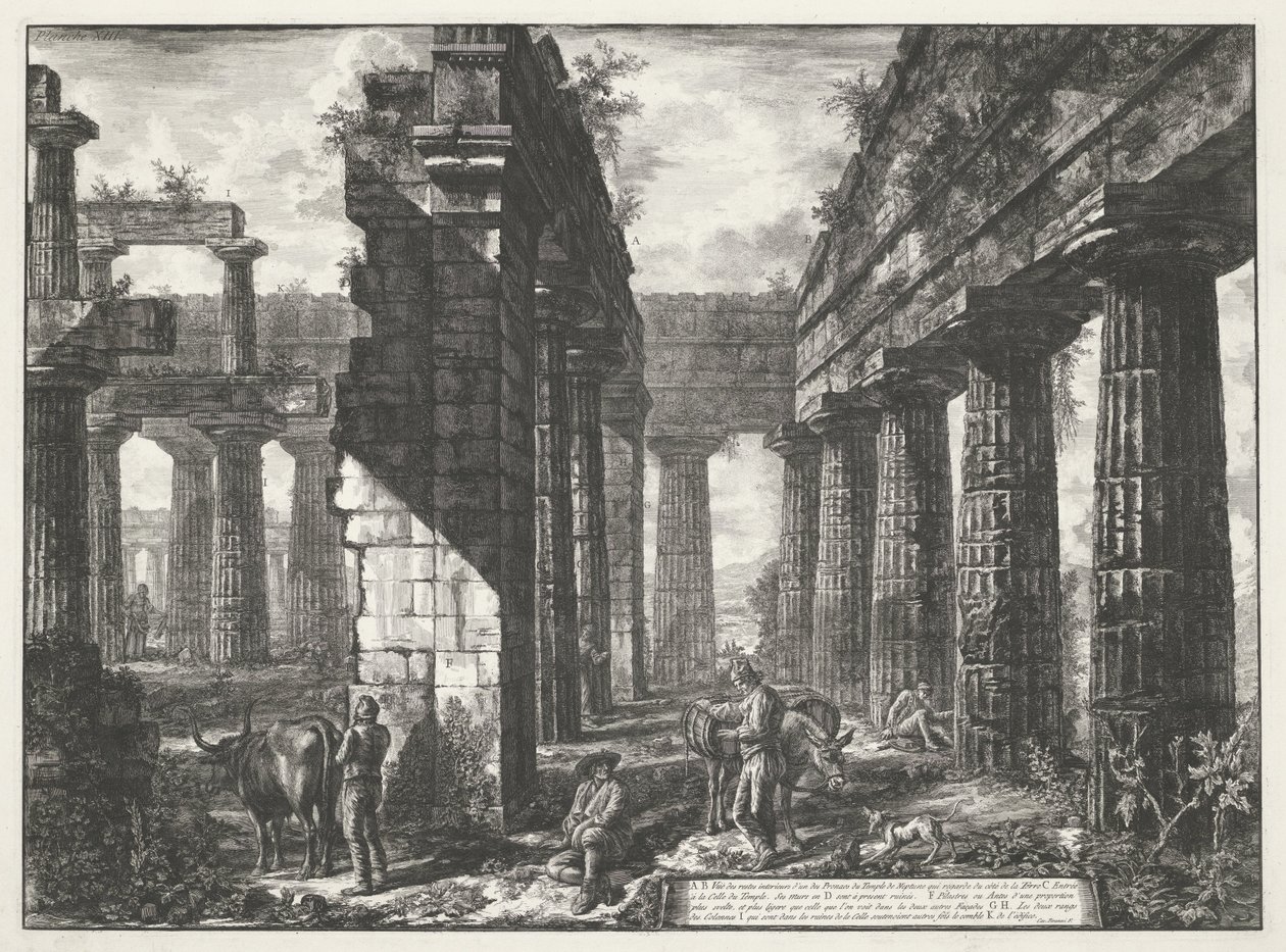 Neptunův chrám v Paestum Různé pohledy na zbytky tří velkých budov, které stále stojí v Paestum (název série) Různé pohledy na quelques restes de trois grands édifices qui subsistent přídavek dans l